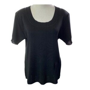 MISOOK Women Short Sleeve Tunic Knit Top Side Slits Stretchy Sz M Black 51-15